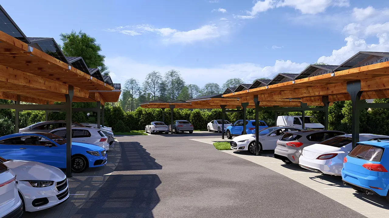 Solarparkplatz Sopago bei NaturTherme Templin, Gesamtansicht
