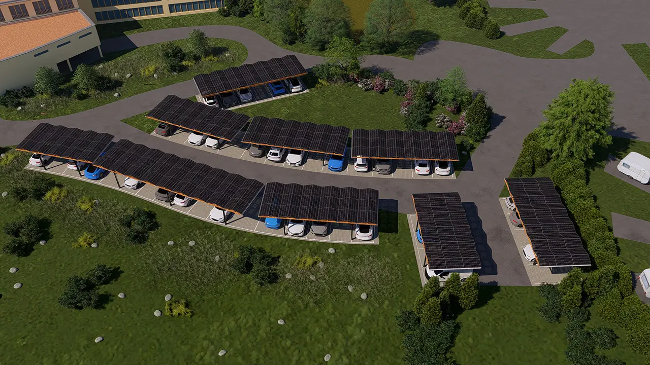 Installation des Sopago Solarparkplatzes NaturTherme Templin
