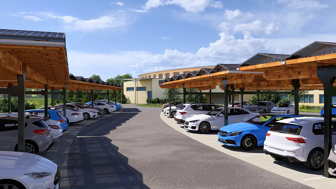 Photovoltaik Parkplatz Sopago NaturTherme Templin