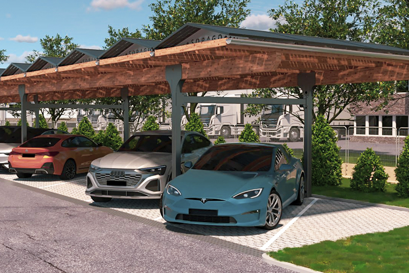 SopaBase 1 13 SolarCarport Sopago Schragparkposition 1 Reihe lifestyle