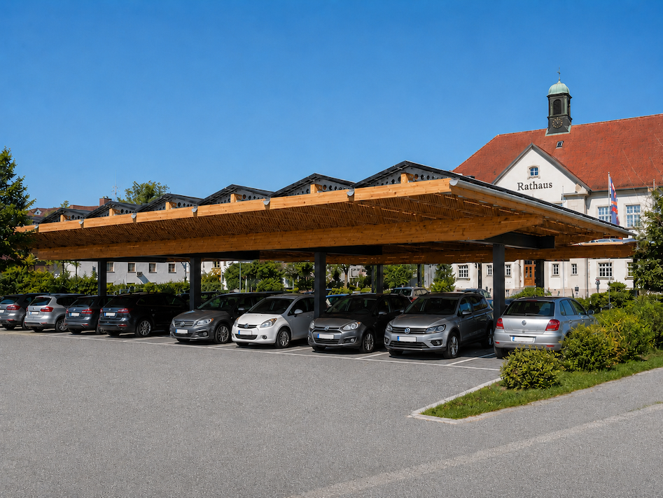 Parkplatzüberdachung Gemeinden 1 Parkplatzüberdachung für Gemeinde, Kommunen, Rathaus Solar